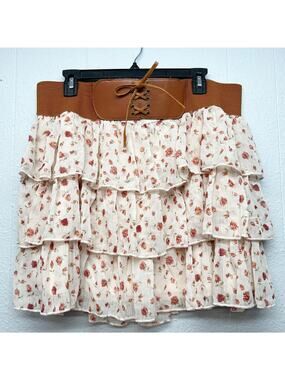 Vintage DEB Y2K Ruffle Floral Mini Skirt Womens XL Fairy Grunge Boho Festival